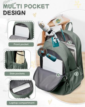 Imagem de Mochila BJLFS Green Cute School com compartimento para laptop 24L