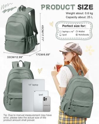 Imagem de Mochila BJLFS Green Cute School com compartimento para laptop 24L