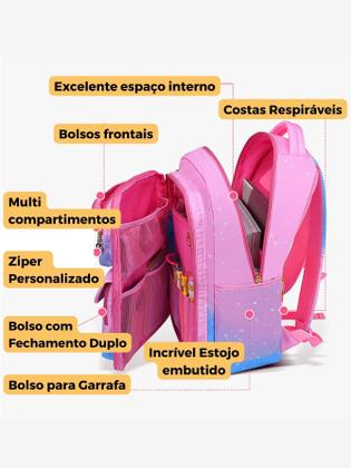 Imagem de Mochila Bolsa Costas Feminina Menina Princesa Luxo Kawaii