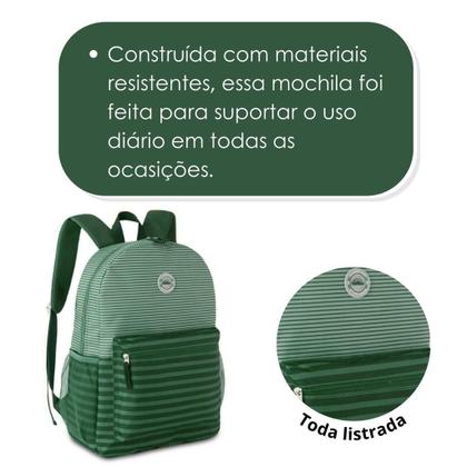 Imagem de Mochila Bolsa Costas Listras Listrada Feminina Style Juvenil - Reforçada Resistente - Clio