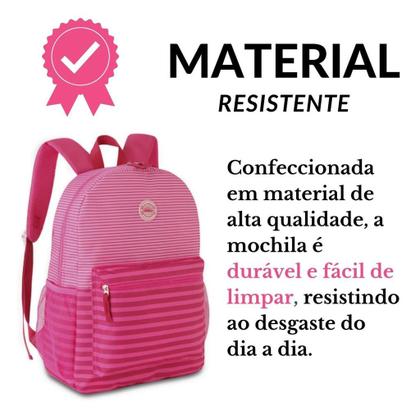 Imagem de Mochila Bolsa Costas Listras Listrada Feminina Style Juvenil - Reforçada Resistente - Clio