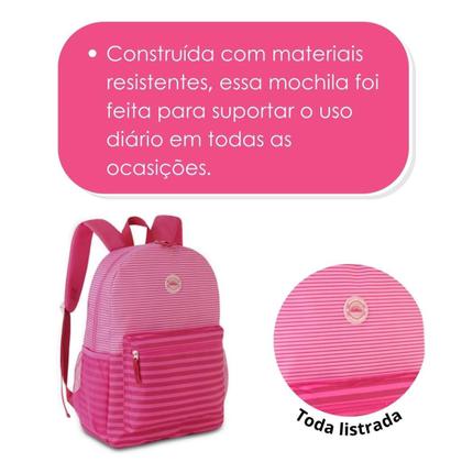 Imagem de Mochila Bolsa Costas Listras Listrada Feminina Style Juvenil - Reforçada Resistente - Clio