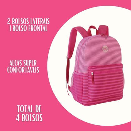 Imagem de Mochila Bolsa Costas Listras Listrada Feminina Style Juvenil - Reforçada Resistente - Clio