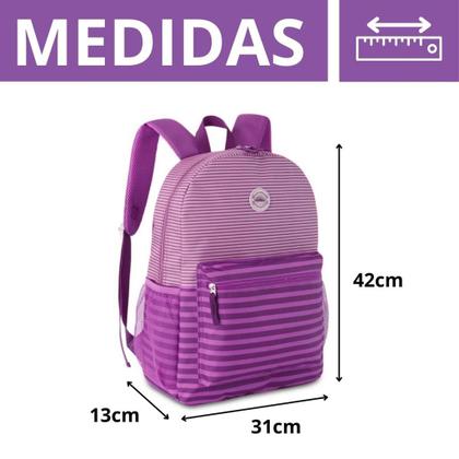 Imagem de Mochila Bolsa Costas Listras Listrada Feminina Style Juvenil - Reforçada Resistente - Clio