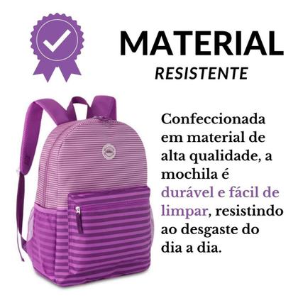 Imagem de Mochila Bolsa Costas Listras Listrada Feminina Style Juvenil - Reforçada Resistente - Clio