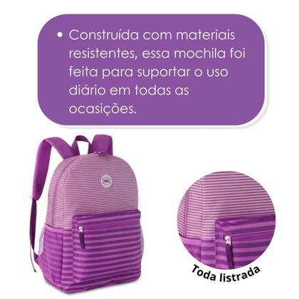 Imagem de Mochila Bolsa Costas Listras Listrada Feminina Style Juvenil - Reforçada Resistente - Clio