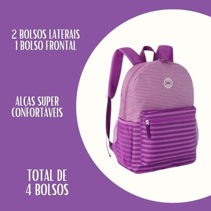 Imagem de Mochila Bolsa Costas Listras Listrada Feminina Style Juvenil - Reforçada Resistente - Clio