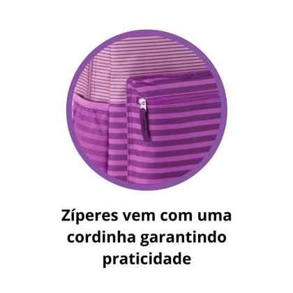 Imagem de Mochila Bolsa Costas Listras Listrada Feminina Style Juvenil - Reforçada Resistente - Clio