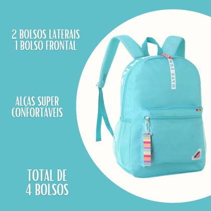 Imagem de Mochila Bolsa De Costas Have Fun C/ Chaveiro - Feminina Juvenil - Super Resistente Reforçada - Clio