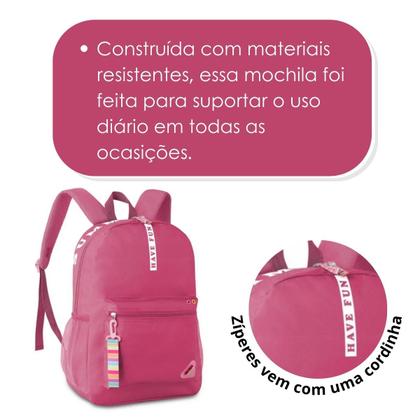Imagem de Mochila Bolsa De Costas Have Fun C/ Chaveiro - Feminina Juvenil - Super Resistente Reforçada - Clio