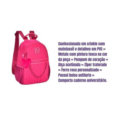 Imagem de Mochila Bolsa De Costas Rosa Rebecca Bonbon Escolar Passeio RB2967PK