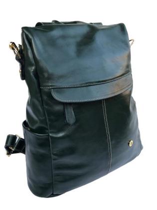 Imagem de Mochila Bolsa De Couro Legítimo Antifurto  Viagem Cor Verde 