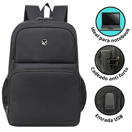 Imagem de Mochila Bolsa Escolar Trabalho Passeio Notebook Executiva Home Office Anti Furto Senha USB
