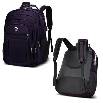 Imagem de Mochila Bolsa Grande Escolar Faculdade Executiva Anti Furto Notebook Cabo Usb Fone Ouvido Roxo