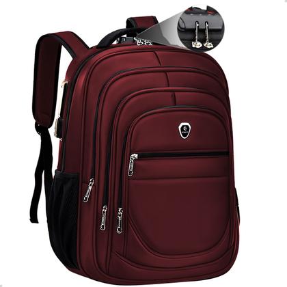Imagem de Mochila Bolsa Grande Escolar Faculdade Executiva Anti Furto Notebook Cabo Usb Fone Ouvido Vermelho