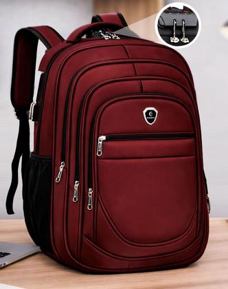 Imagem de Mochila Bolsa Grande Escolar Faculdade Executiva Anti Furto Notebook Cabo Usb Fone Ouvido Vermelho