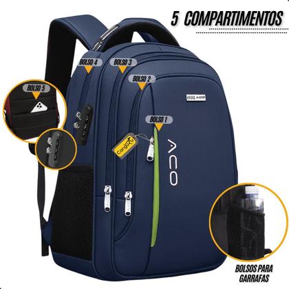 Imagem de Mochila Bolsa Masculina Feminina Notebook Anti Furto Resistente A Agua Reforçada USB