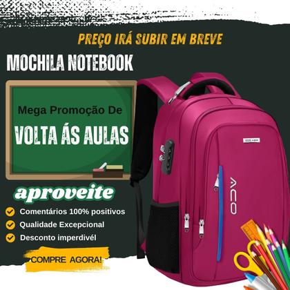 Imagem de Mochila Bolsa Masculina Feminina Notebook Anti Furto Resistente A Agua Reforçada USB