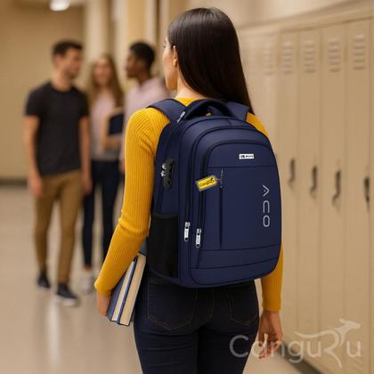 Imagem de Mochila Bolsa Masculina Feminina Notebook Bolso Antifurto Cadeado na Lateral Alto Padrão e Com Saída USB Trabalho Faculdade Escolar Viagem Dia a Dia
