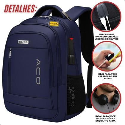 Imagem de Mochila Bolsa Masculina Feminina Notebook Bolso Antifurto Cadeado na Lateral Alto Padrão e Com Saída USB Trabalho Faculdade Escolar Viagem Dia a Dia