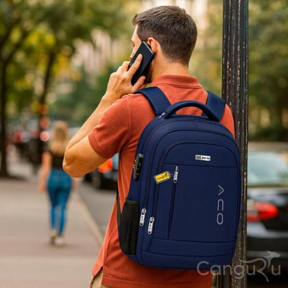 Imagem de Mochila Bolsa Masculina Feminina Notebook Bolso Antifurto Cadeado na Lateral Alto Padrão e Com Saída USB Trabalho Faculdade Escolar Viagem Dia a Dia