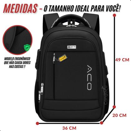 Imagem de Mochila Bolsa Masculina Feminina Notebook Bolso Antifurto Cadeado na Lateral Alto Padrão e Com Saída USB Trabalho Faculdade Escolar Viagem Dia a Dia