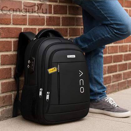 Imagem de Mochila Bolsa Masculina Feminina Notebook Bolso Antifurto Cadeado na Lateral Alto Padrão e Com Saída USB Trabalho Faculdade Escolar Viagem Dia a Dia