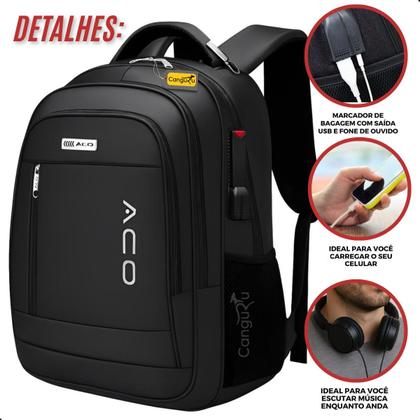 Imagem de Mochila Bolsa Masculina Feminina Notebook Bolso Antifurto Cadeado na Lateral Alto Padrão e Com Saída USB Trabalho Faculdade Escolar Viagem Dia a Dia