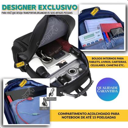 Imagem de Mochila Bolsa Masculina Feminina Notebook Bolso Antifurto Cadeado na Lateral Alto Padrão e Com Saída USB Trabalho Faculdade Escolar Viagem Dia a Dia