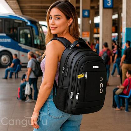 Imagem de Mochila Bolsa Masculina Feminina Notebook Bolso Antifurto Cadeado na Lateral Alto Padrão e Com Saída USB Trabalho Faculdade Escolar Viagem Dia a Dia