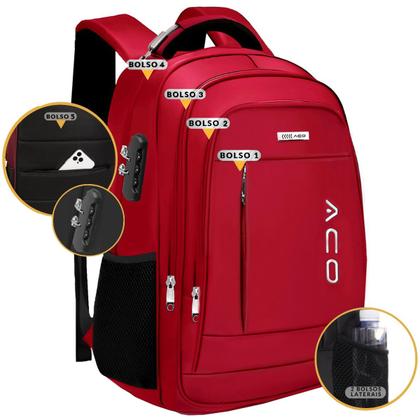 Imagem de Mochila Bolsa Masculina Feminina Notebook Bolso Antifurto Cadeado na Lateral Alto Padrão e Com Saída USB Trabalho Faculdade Escolar Viagem Dia a Dia