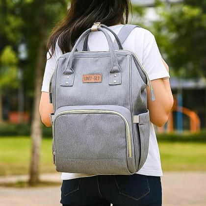 Imagem de Mochila Bolsa Maternidade Expansível Lovely Baby Cinza ou Preta Guarda Fraldas Mamadeiras Roupinhas