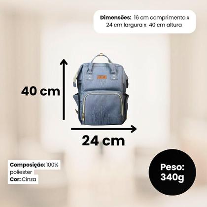 Imagem de Mochila Bolsa Maternidade Expansível Lovely Baby Cinza ou Preta Guarda Fraldas Mamadeiras Roupinhas