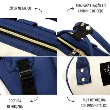 Imagem de Mochila Bolsa Maternidade Original Impermeável Menina Menino Vira Berço Bebê Usb Cor Azul-marinho