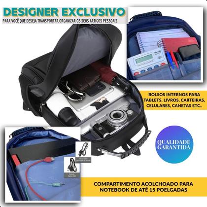 Imagem de Mochila Bolsa Notebook Masculina Feminina Com Capa de Chuva Bolso Antifurto Escolar Faculdade Viagens Com Cadeado Saida USB