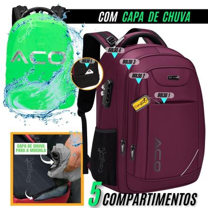 Imagem de Mochila Bolsa Notebook Masculina Feminina Com Capa de Chuva Bolso Antifurto Escolar Faculdade Viagens Com Cadeado Saida USB