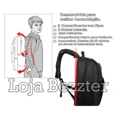 Imagem de Mochila Bolsa Reforçada Grande Escolar Mas/Fem - Preta