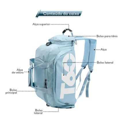 Imagem de Mochila Bolsa T60 Azul Claro Estilosa Multiuso Resistente