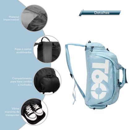 Imagem de Mochila Bolsa T60 Azul Claro Estilosa Multiuso Resistente