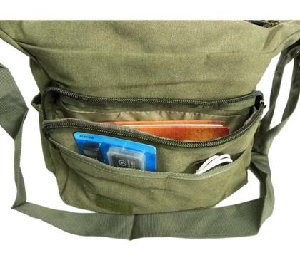 Imagem de Mochila bolsa transversal de lona verde com uma alça reforçada kv5517