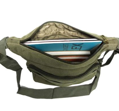 Imagem de Mochila bolsa transversal de lona verde com uma alça reforçada kv5517