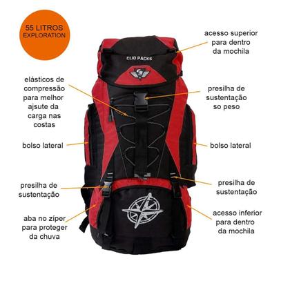 Imagem de Mochila Camping 55L MC3101 Vermelho - Resistente