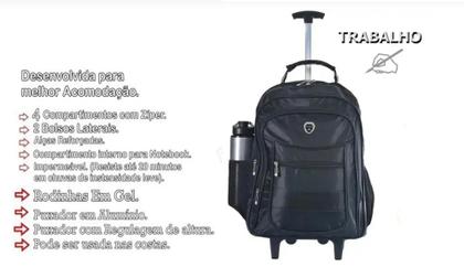 Imagem de Mochila Carrinho Rodinhas Bolsa Notebook Executiva 15.6 Polegadas Resistente - PIETRIX