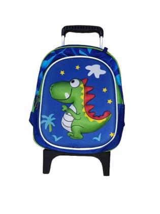 Imagem de mochila com carrinho infantil escolar menino dinossaurio azul claro
