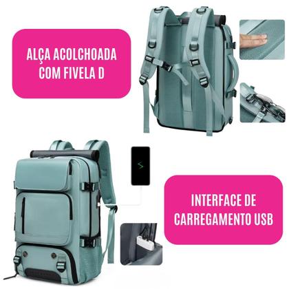 Imagem de Mochila com Compartimento Entrada Usb Vários Bolsos Alça Reforçada Fixação Mala Ideal para Viagem Executiva Escola Trabalho Bolsa Versátil