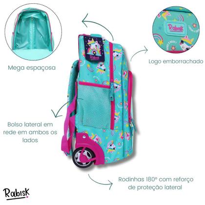 Imagem de Mochila com Rodas Rabisk Teen Unicórnio RKU5002C Cor: Verde