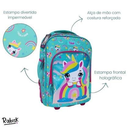 Imagem de Mochila com Rodas Rabisk Teen Unicórnio RKU5002C Cor: Verde