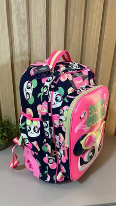 Imagem de Mochila com Rodinha Puket Menina Panda Miami Azul-Marinho