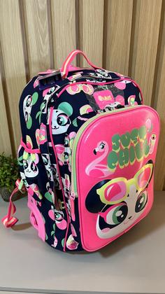 Imagem de Mochila com Rodinha Puket Menina Panda Miami Azul-Marinho