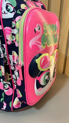 Imagem de Mochila com Rodinha Puket Menina Panda Miami Azul-Marinho